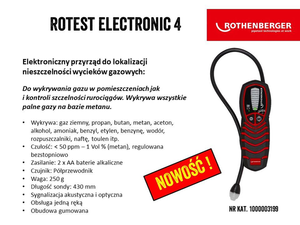 Wykrywacz gazu ROTEST® Electronic 4 z certyfikatem kalibracji